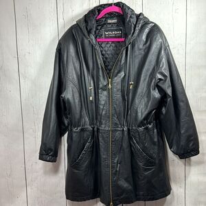 Vintage Wilsons Leather Hooded Black Jacket 90s Thinsulate Insulated Parka Retro